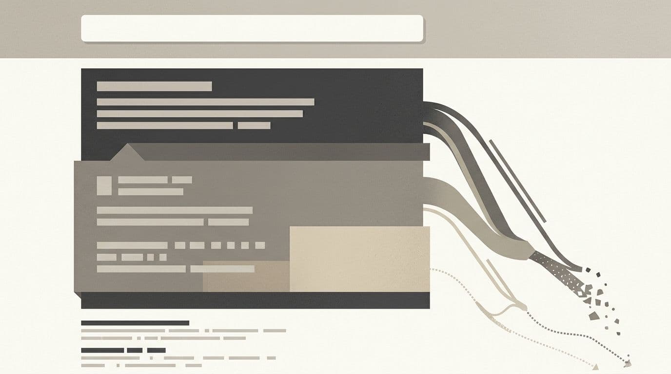 Illustratie van een zoekpagina waarin grote AI-antwoordblokken de organische resultaten naar beneden duwen