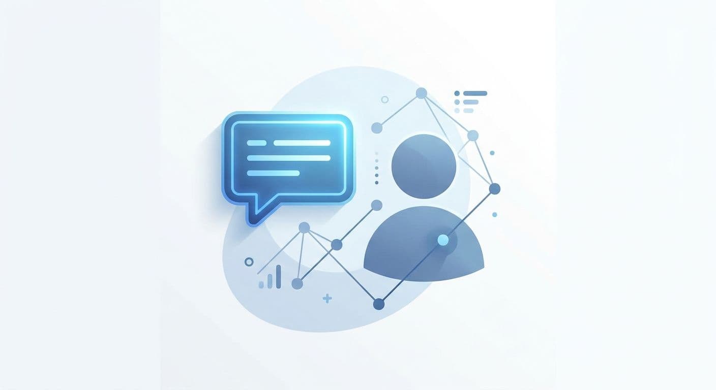 Illustratie met een chatbubbel naast een menselijk silhouet, in blauw-wit, als symbool voor een persoonlijke accountmanager bij ChatGPT Ads.