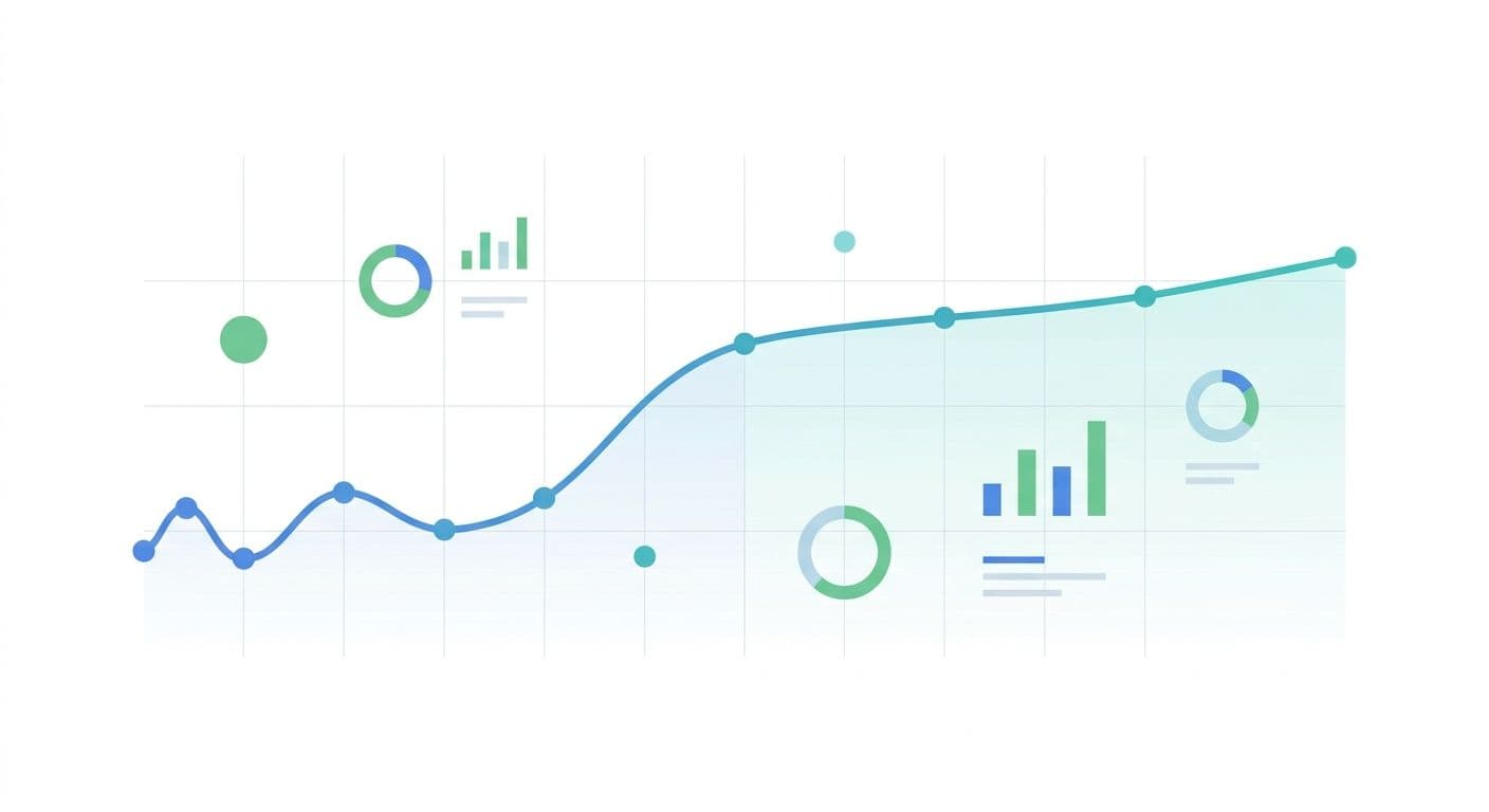 Abstracte grafiek met een lijn die na een korte beginfase stabiliseert, als illustratie van de Smart Bidding leertijd in Google Ads